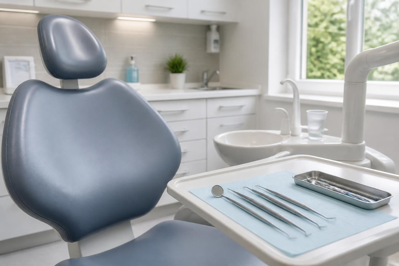 Bright dental checkup room prepared for preventive care.